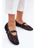 Dámské perforované baleríny s páskem Orphali – černé Dámské perforované baleríny s páskem Orphali – černé