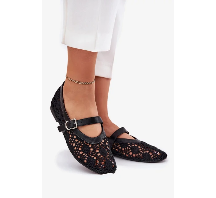 Dámské perforované baleríny s páskem Orphali – černé Dámské perforované baleríny s páskem Orphali – černé