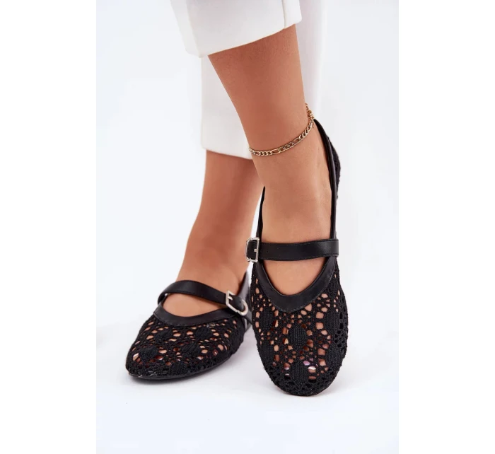 Dámské perforované baleríny s páskem Orphali – černé Dámské perforované baleríny s páskem Orphali – černé