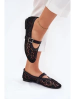 Dámské perforované baleríny s páskem Orphali – černé Dámské perforované baleríny s páskem Orphali – černé