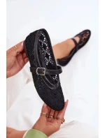 Dámské perforované baleríny s páskem Orphali – černé Dámské perforované baleríny s páskem Orphali – černé