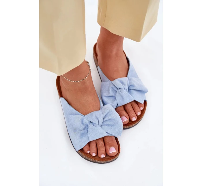 Dámské pantofle na korkové model 21902981 s mašlí – modré - Kesi Dámské pantofle na korkové model 21902981 s mašlí – modré - Kesi