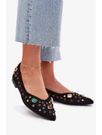 Dámské baleríny zdobené krystalky Valena – černé