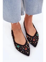 Dámské baleríny zdobené krystalky Valena – černé