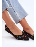Dámské baleríny zdobené krystalky Valena – černé
