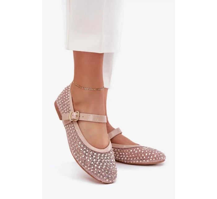 Dámské zdobené baleríny s páskem a přezkou Avirae – béžové Dámské zdobené baleríny s páskem a přezkou Avirae – béžové