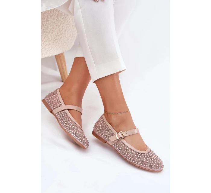 Dámské zdobené baleríny s páskem a přezkou Avirae – béžové Dámské zdobené baleríny s páskem a přezkou Avirae – béžové