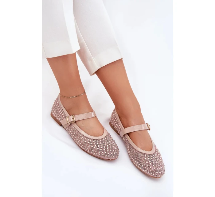 Dámské zdobené baleríny s páskem a přezkou Avirae – béžové Dámské zdobené baleríny s páskem a přezkou Avirae – béžové