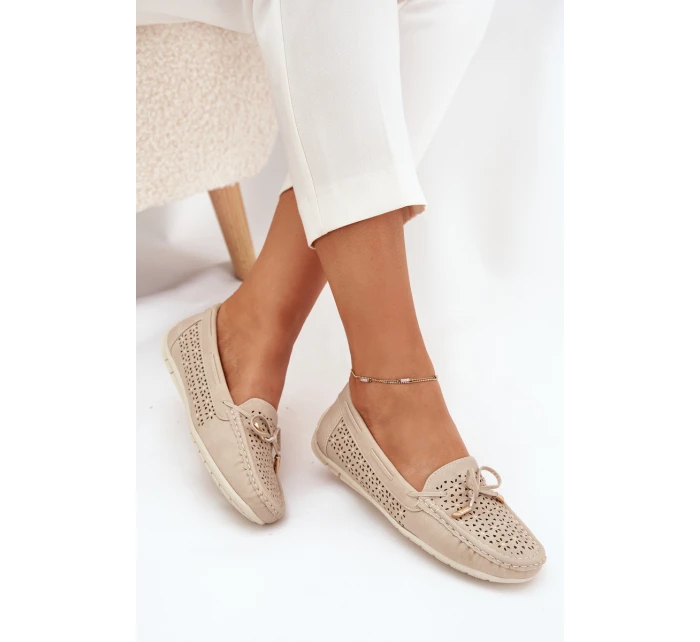 Dámské mokasíny s perforovaným vzorem a šněrováním Mirisa – béžové Dámské mokasíny s perforovaným vzorem a šněrováním Mirisa – béžové