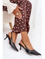 Dámské lakované lodičky na jehlovém podpatku s odkrytou patou Talira – černé Dámské lakované lodičky na jehlovém podpatku s odkrytou patou Talira – černé