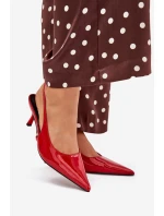 Dámské lakované lodičky na jehlovém podpatku s odkrytou patou Talira – červené Dámské lakované lodičky na jehlovém podpatku s odkrytou patou Talira – červené