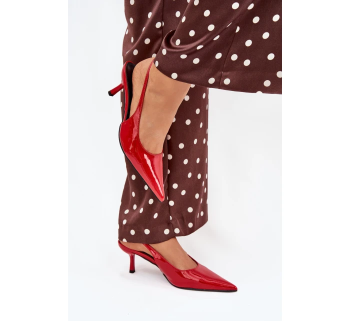 Dámské lakované lodičky na jehlovém podpatku s odkrytou patou Talira – červené Dámské lakované lodičky na jehlovém podpatku s odkrytou patou Talira – červené