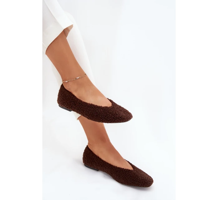 Dámské baleríny s kožíškem typu beránek Zimira – čokoládové Dámské baleríny s kožíškem typu beránek Zimira – čokoládové