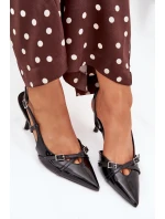 Dámské lakované lodičky s odkrytou patou a pásky Ravira – černé Dámské lakované lodičky s odkrytou patou a pásky Ravira – černé