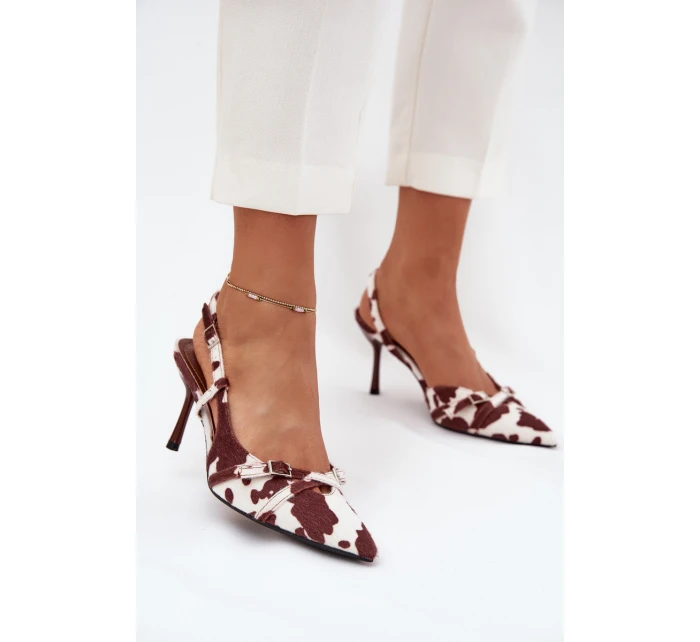 Dámské lodičky s odkrytou patou a pásky Ravira – bílo-hnědé Dámské lodičky s odkrytou patou a pásky Ravira – bílo-hnědé