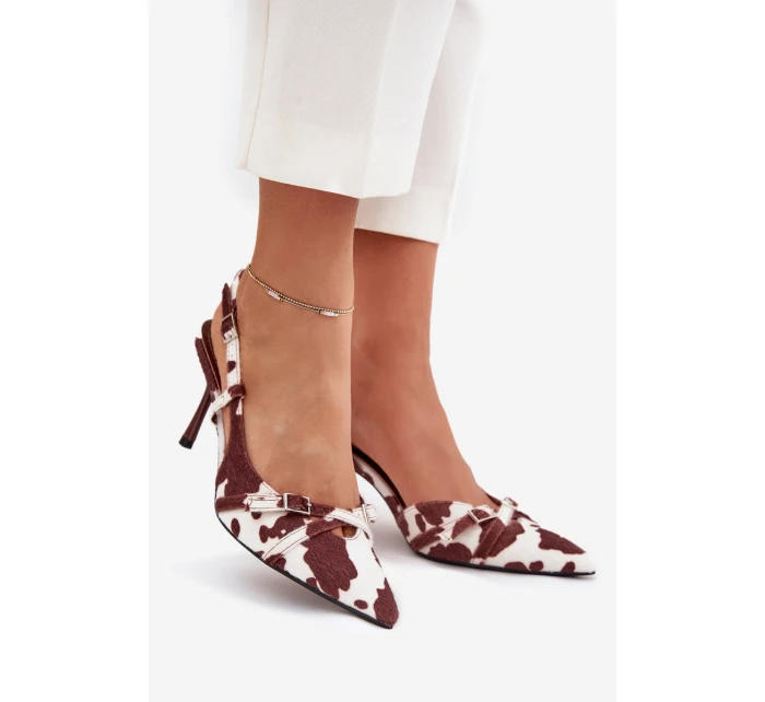 Dámské lodičky s odkrytou patou a pásky Ravira – bílo-hnědé Dámské lodičky s odkrytou patou a pásky Ravira – bílo-hnědé