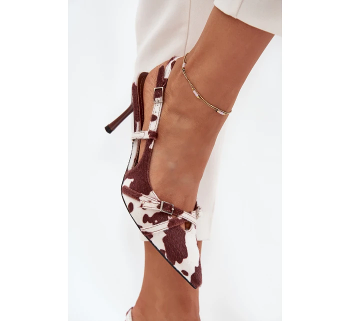 Dámské lodičky s odkrytou patou a pásky Ravira – bílo-hnědé Dámské lodičky s odkrytou patou a pásky Ravira – bílo-hnědé