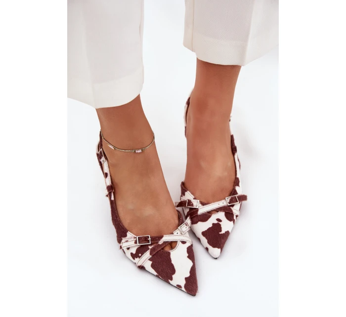 Dámské lodičky s odkrytou patou a pásky Ravira – bílo-hnědé Dámské lodičky s odkrytou patou a pásky Ravira – bílo-hnědé