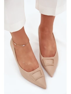 Dámské lodičky na širokém podpatku s ozdobnou sponou Seriva – nude