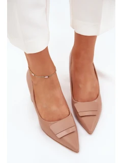 Dámské lodičky na širokém podpatku s ozdobou Celira – tmavě béžové