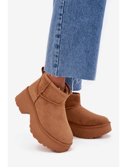 Dámské nízké sněhule Mavelle s kožíškem – camel