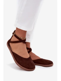 Dámské semišové barefoot baleríny s pásky Zazoo – čokoládové