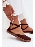 Dámské semišové barefoot baleríny s pásky Zazoo – čokoládové