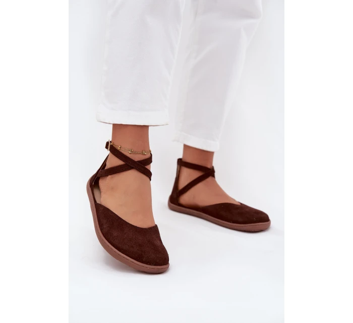 Dámské semišové barefoot baleríny s pásky Zazoo – čokoládové Dámské semišové barefoot baleríny s pásky Zazoo – čokoládové