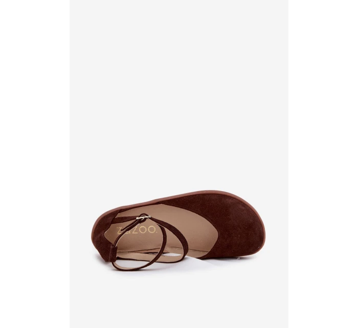 Dámské semišové barefoot baleríny s pásky Zazoo – čokoládové Dámské semišové barefoot baleríny s pásky Zazoo – čokoládové
