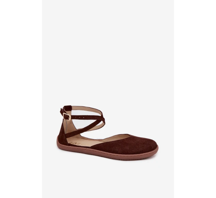 Dámské semišové barefoot baleríny s pásky Zazoo – čokoládové Dámské semišové barefoot baleríny s pásky Zazoo – čokoládové