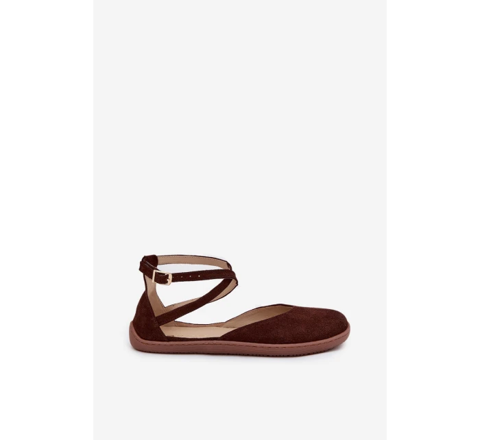 Dámské semišové barefoot baleríny s pásky Zazoo – čokoládové Dámské semišové barefoot baleríny s pásky Zazoo – čokoládové