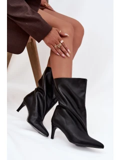 Dámské nazouvací kotníkové boty na jehlovém podpatku – černé