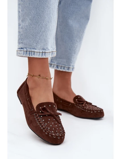 Dámské zdobené mokasíny z eko semiše model 21834478 – hnědé - Kesi