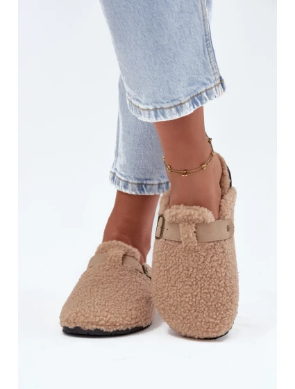 Klapki Damskie Z Futerkiem Typu Baranek Beżowe Lorivine