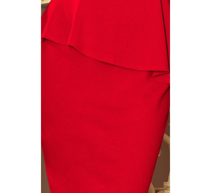 Pouzdrové šaty s volánem v pase Numoco - červené