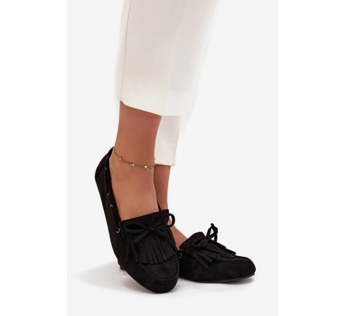 Dámské mokasíny s třásněmi a mašlí Olivianne – černé Dámské mokasíny s třásněmi a mašlí Olivianne – černé