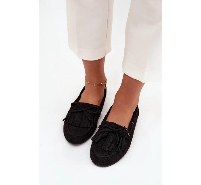 Dámské mokasíny s třásněmi a mašlí Olivianne – černé Dámské mokasíny s třásněmi a mašlí Olivianne – černé