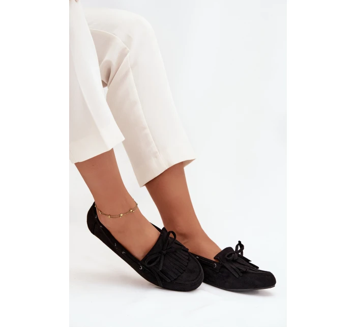 Dámské mokasíny s třásněmi a mašlí Olivianne – černé Dámské mokasíny s třásněmi a mašlí Olivianne – černé