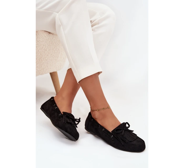 Dámské mokasíny s třásněmi a mašlí Olivianne – černé Dámské mokasíny s třásněmi a mašlí Olivianne – černé