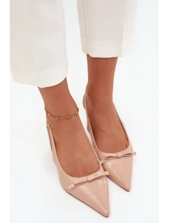 Dámské lakované lodičky na jehlovém podpatku s mašlí Olvena – nude