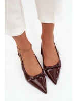 Dámské lakované lodičky na jehlovém podpatku s mašlí Olvena – čokoládové Dámské lakované lodičky na jehlovém podpatku s mašlí Olvena – čokoládové