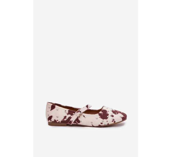 Dámské zdobené baleríny s páskem Olivisse – bílo-hnědé Dámské zdobené baleríny s páskem Olivisse – bílo-hnědé