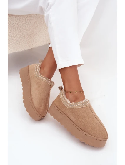 Dámské nízké sněhule Taliah na platformě s vyšíváním – béžové