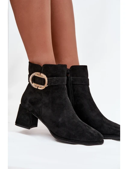 Dámské botky na podpatku se zlatou přezkou Calissa – Černé