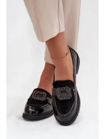 Lakované dámské mokasíny s ozdobnou přezkou S.Barski – černé Lakované dámské mokasíny s ozdobnou přezkou S.Barski – černé