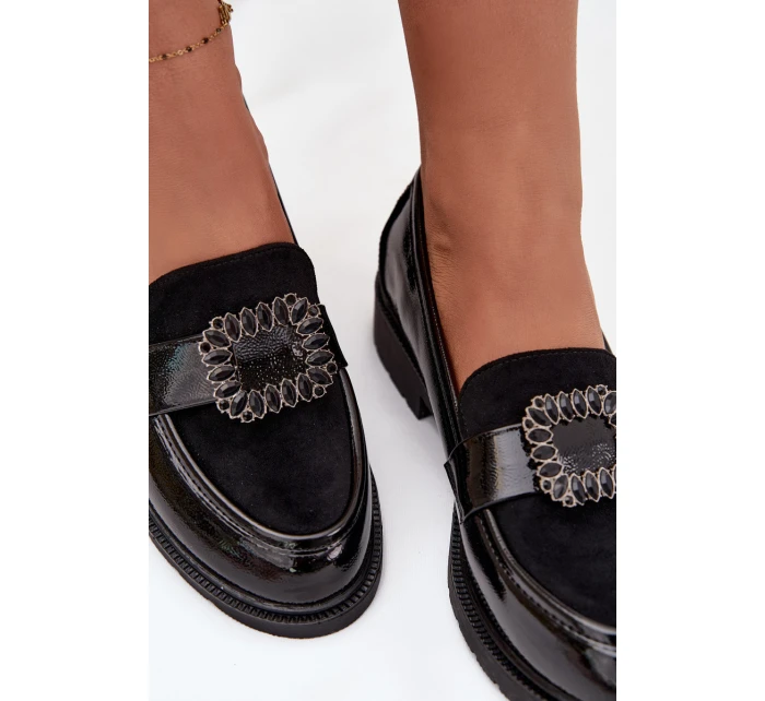 Lakované dámské mokasíny s ozdobnou přezkou S.Barski – černé Lakované dámské mokasíny s ozdobnou přezkou S.Barski – černé