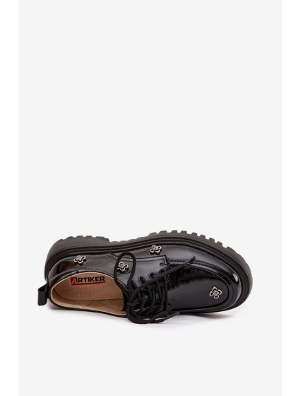 Lakované dámské mokasíny s ozdobnou přezkou S.Barski – černé Lakované dámské mokasíny s ozdobnou přezkou S.Barski – černé