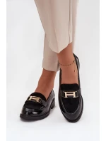 Lakované dámské mokasíny se zlatým detailem S.Barski – černé Lakované dámské mokasíny se zlatým detailem S.Barski – černé