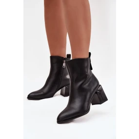 Dámské zateplené kotníkové boty na sloupku z pravé kůže – černé Vinceza Dámské zateplené kotníkové boty na sloupku z pravé kůže – černé Vinceza