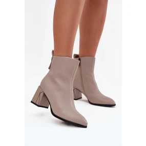 Dámské zateplené kotníkové boty na sloupku z pravé kůže – šedé Vinceza Dámské zateplené kotníkové boty na sloupku z pravé kůže – šedé Vinceza